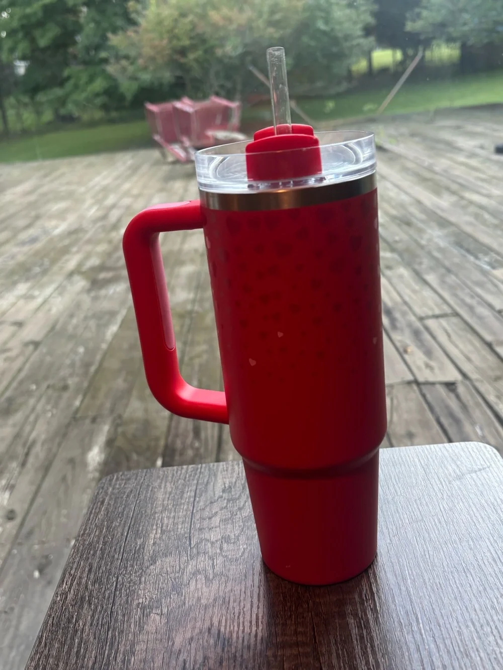 Stanley Red Travel Tumbler with Handle and Straw